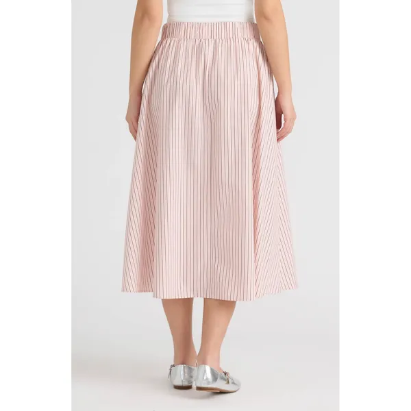 NVLT Applique‎ Poplin Midi Skirt Pink Multi-Rose Stripe Floral Sequin NVLTWS6124 - Image 2