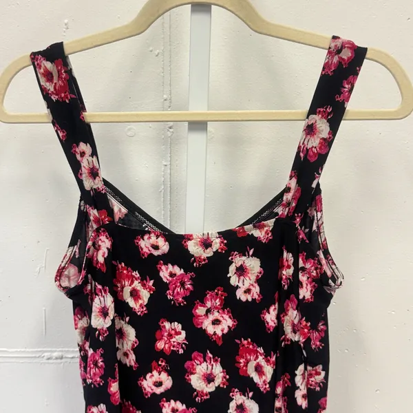 White House Black Market Floral Ruched V-Neck Tank Top Black Pink Size Large - Image 5