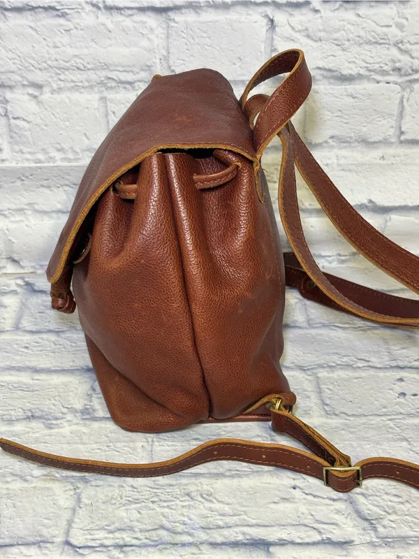 Portland Leather Goods Bucket Backpack Brown Full Grain Leather Drawstring Bag - Image 7