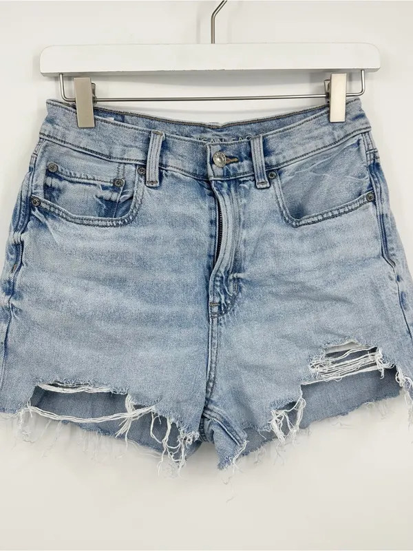 American Eagle Outfitters Denim Blue Baggy Jean Distressed Shorts Size 2 Boho - Image 7