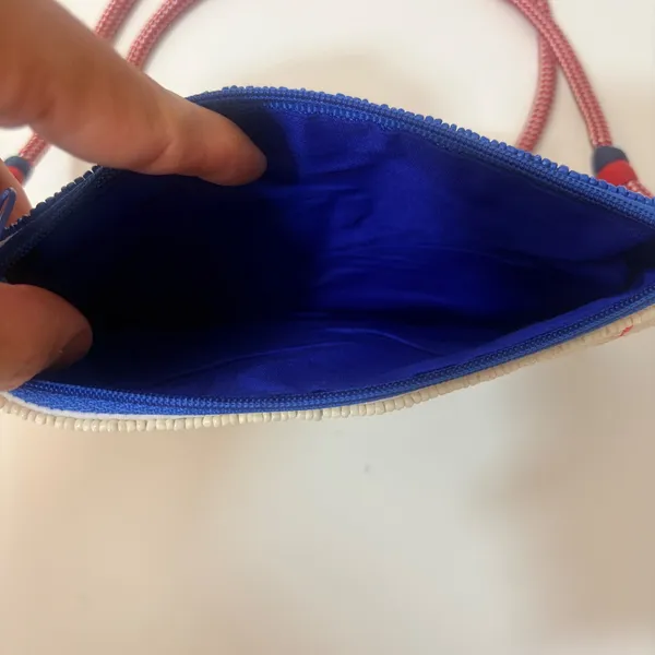 Ink+Alloy Beaded Sardine Tinned Fish Crossbody Bag Blue Red Rope Strap Pouch - Image 4