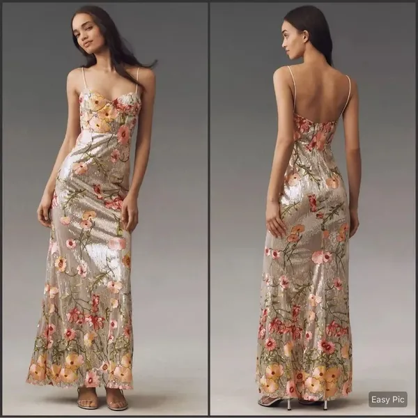 Mac Duggal 68896 Silver Sleeveless Bustier Floral Applique Gown - Image 2