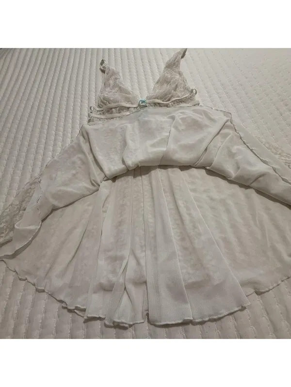 Betsey Johnson White Lace Babydoll Chemise Slip Sz M Medium Bridal Hi Lo - Image 5