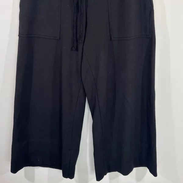 Quince Black Wide Leg Crop Pants Women Medium Drawstring Culottes Gorpcore Cozy - Image 4
