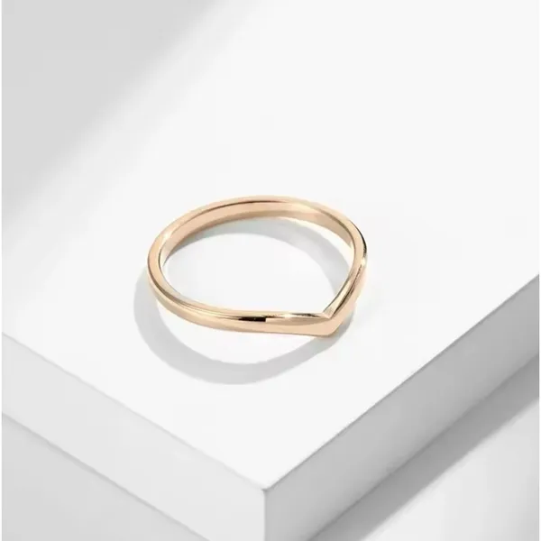 14k‎ Gold Filled S925 V Shaped Curve Band Ring, Size 6 - Image 4