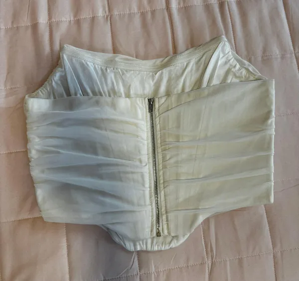 Women's Vintage Strapless Open Back Boned Mesh Bustier Zip Back Corset Bodyshaper Crop Top - Image 2