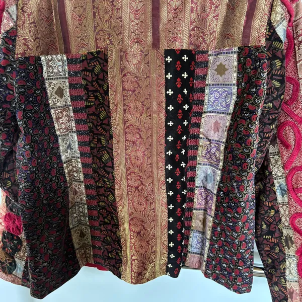 Velvet Red Jacket Witch Patchwork Medieval Bohemian Tapestry Ren Faire Medium - Image 4