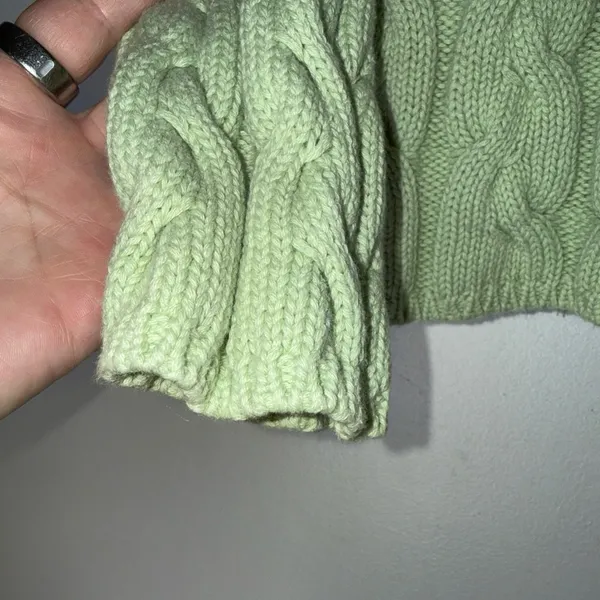 vintage eddie bauer Green‎ V Neck Cable Knit Cotton Sweater Medium - Image 4