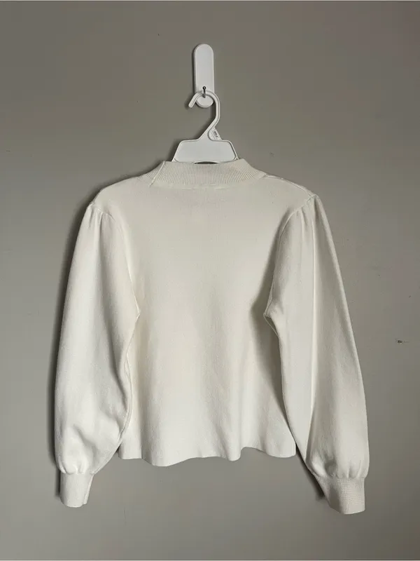 MANGO Cream Mock Neck Puff Sleeve Sweater Sz L - Image 5