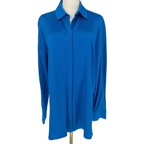 Kobi Halperin Bella Ocean Blue Satin Oversized Button Down Shirt Size M - Image 4
