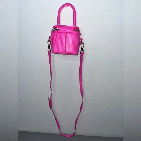 Miniature Micro Neon HotPink Adjustable Crossbody Zipper Whimsy Rave Vinyl Retro - Image 2