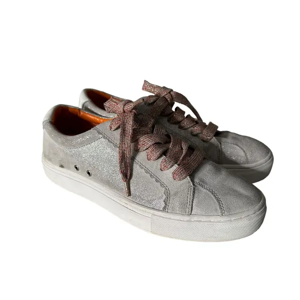 ZARA Women Metallic Glitter Silver Lace Up Fashion‎ Sneakers Size EU 39 US 8 - Image 3