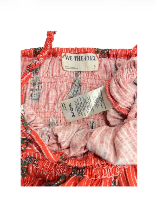 We The Free Coral Floral Striped Smocked Peplum Cami Crop Top Womens Small - Image 4