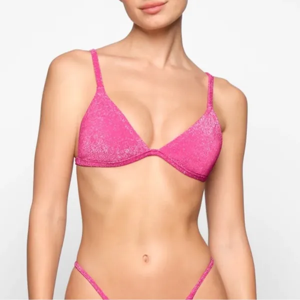 SKIMS Glitter Triangle Top Swim NWT Magenta SOLD OUT 4X (can fit XL/D/DD) - Image 2