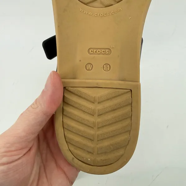 Crocs Tulum Toe Post Sandal Black Tan Women 11 Strappy Slip On Flip Flop Buckle - Image 9