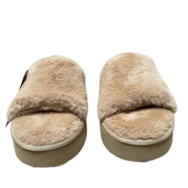 Muk Luks‎ Kirstey Platform Slide Slippers Women’s 7/8 Tan Fluffy Irish Cream NEW - Image 4
