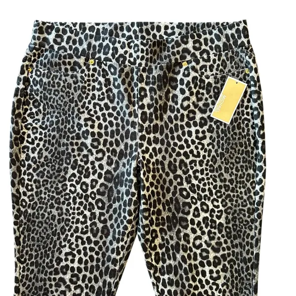 NWT Michael Kors Gray Leopard Print Stretch Skinny Jeans Cotton Blend Size XL - Image 3