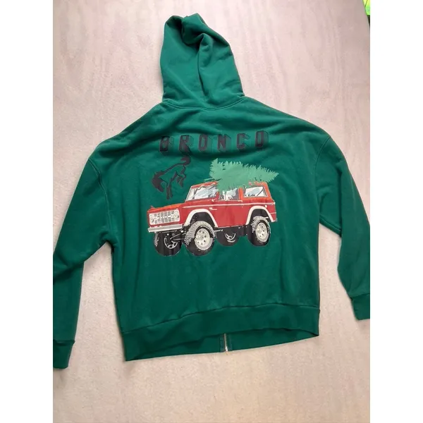 Ford Bronco Zip Hoodie Womens Large Green Holiday Logo Relaxed‎ Greyson Threads - Image 8