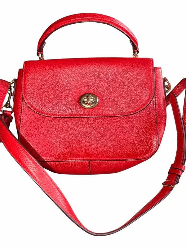 Authentic Coach Marlie Top Handle Satchel in vibrant true red pebbled leather - Image 3