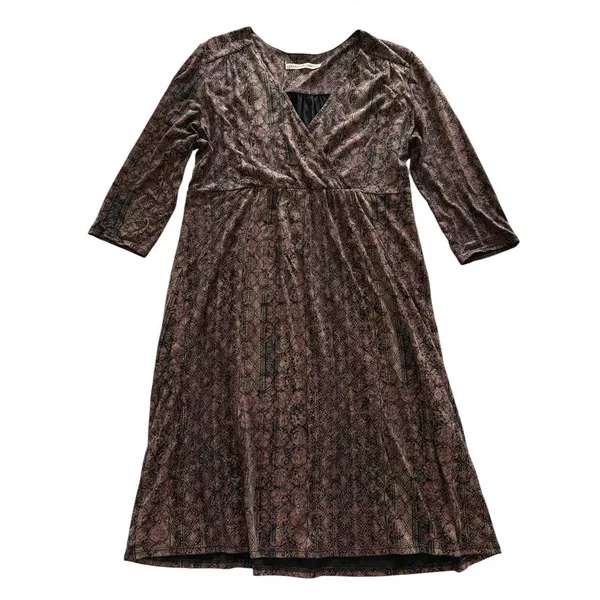 Peruvian Connection Dress Medium Brown Geometric Print Faux Wrap Pima‎ cotton - Image 3