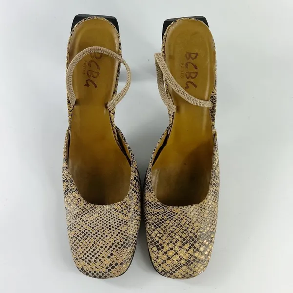BCBG Vintage Y2K Snakeskin Print Embossed Leather Slingback Heels Shoe Women 8.5 - Image 4