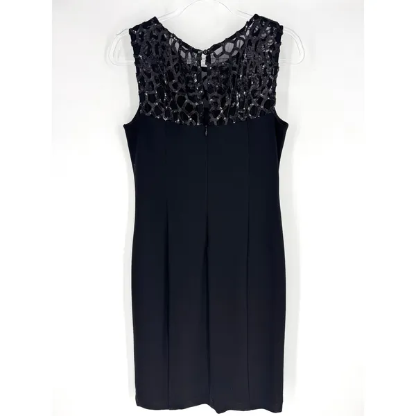 Joseph Ribkoff Black Sequin Mesh Overlay Sheath Dress‎ Womens 10 Sleeveless - Image 4