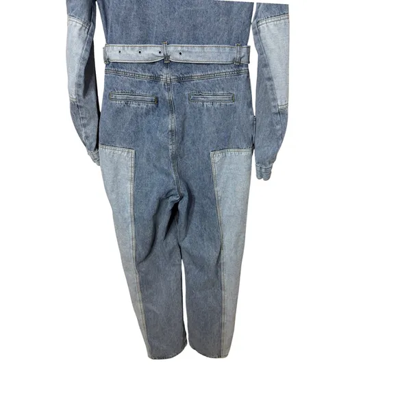 PrettyLittleThing Womens Patchwork Denim Jumpsuit Blue‎ Long Sleeve Size 10 - Image 8