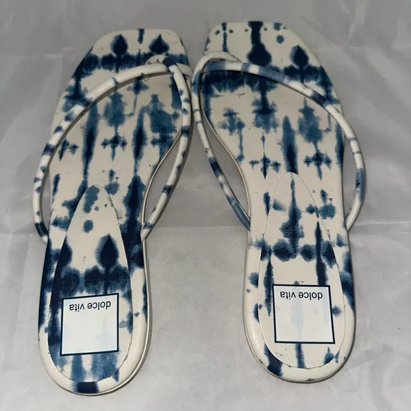 Dolce Vita Blue & White Tie Dye Print 1/4" Heel Flip Flop Sandals Size 8 - Image 4