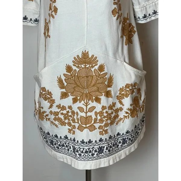 Free People Talia White Floral Embroidered Lace Up Cut Out‎ Back Tunic Top XS - Image 7