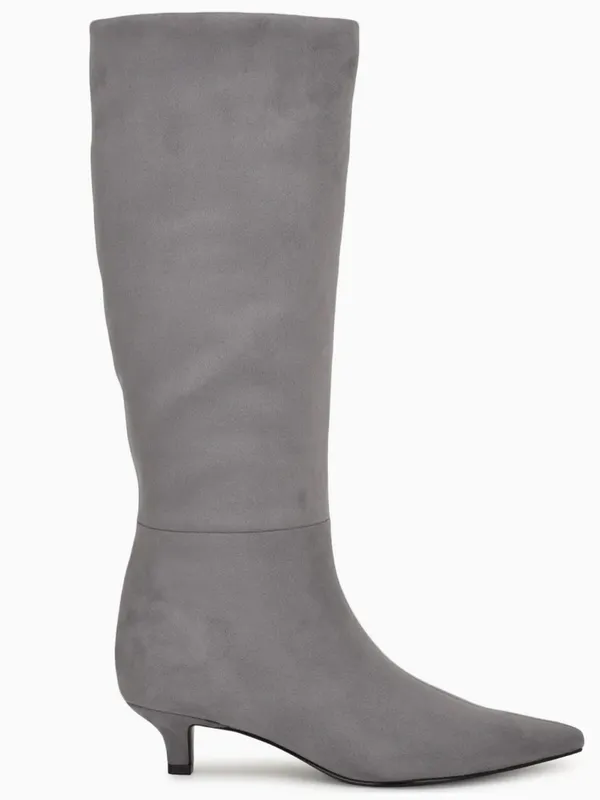 Nine West Gray Willa Kitten Heel Boots Suede Pointed-Toe Knee Boots Size 8 NEW - Image 2
