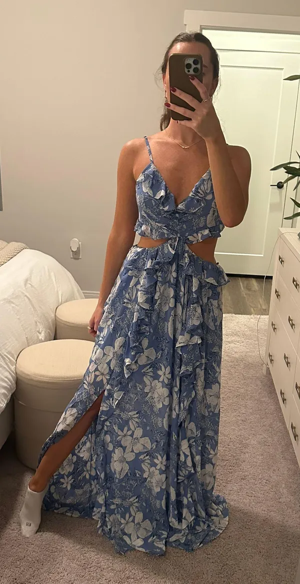 Blue Ruffle Maxi Dress - Image 4