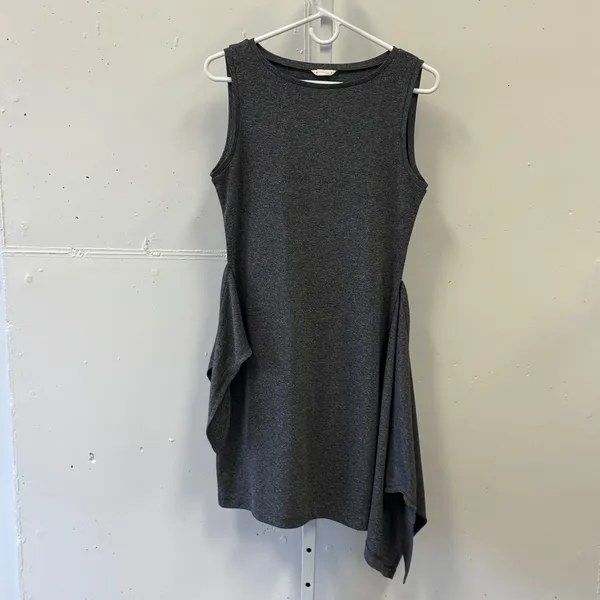 Club Monaco Women's Gray Stretch Dress Faux Wrap Self Side Tie Sheath Sz Small‎ - Image 4
