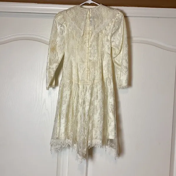 80s VINTAGE JESSICA MCCLINTOCK GUNNE SAX CREAM LACE WEDDING DRESS - Image 4