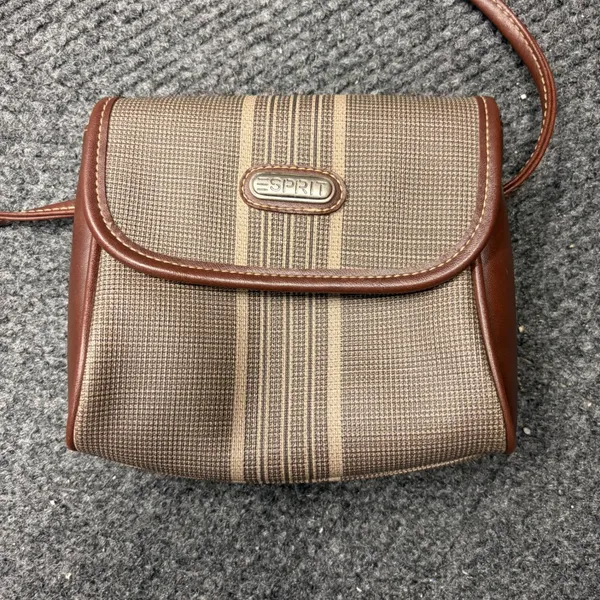 Vintage Esprit Striped Canvas Crossbody Bag Brown Tan Small Messenger - Image 2