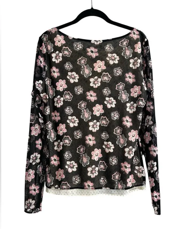 NY & Co Vintage Y2K Mesh Floral Top Whimsy Phoebe Fairy Whimsigoth Grunge - Image 5