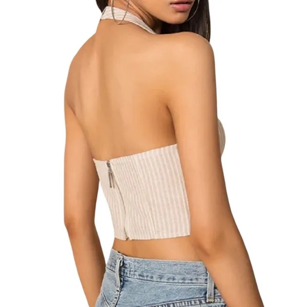 Revolve Superdown Rudy Halter Top Beige White Striped Womens Medium NEW With Tag - Image 3