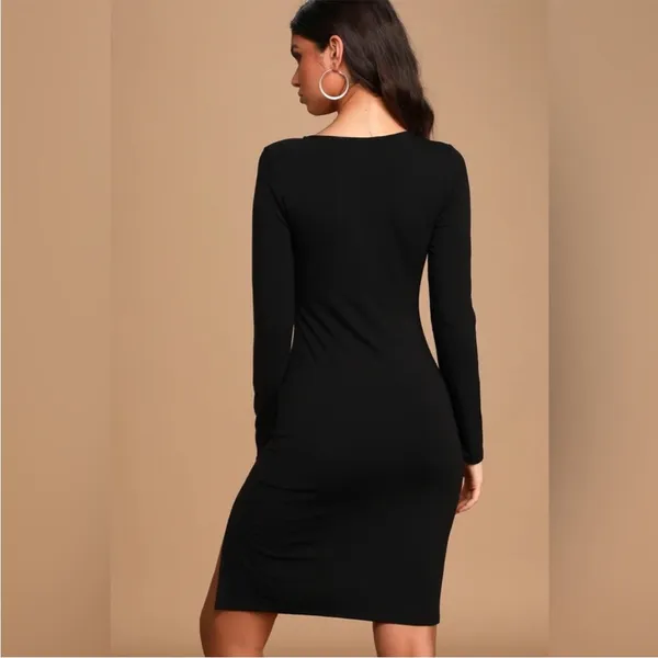 Lulus How I Wonder Black Long Sleeve Midi Dress - Image 3
