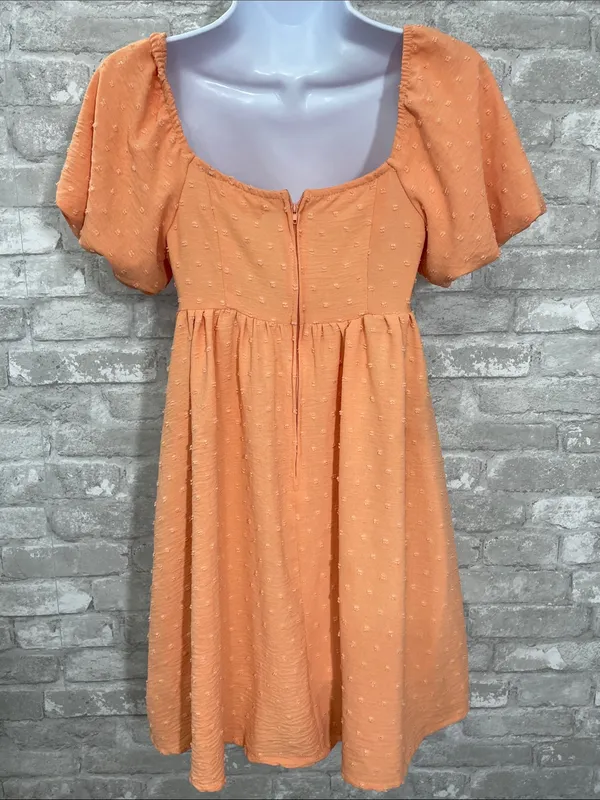 Altar'd State Peach Orange Swiss Dot Puff-Sleeve Mini Dress - Image 2