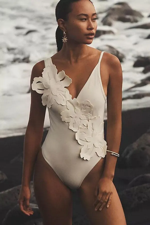 NWT Bahia Maria x Anthropologie Maria Hawaiian White One-Piece Swimsuit. Medium - Image 2