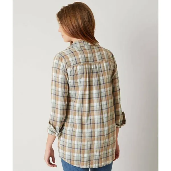 Gimmicks by BKE Neutral Color Plaid Lace Up Front Shirt Oversized Small - Image 8