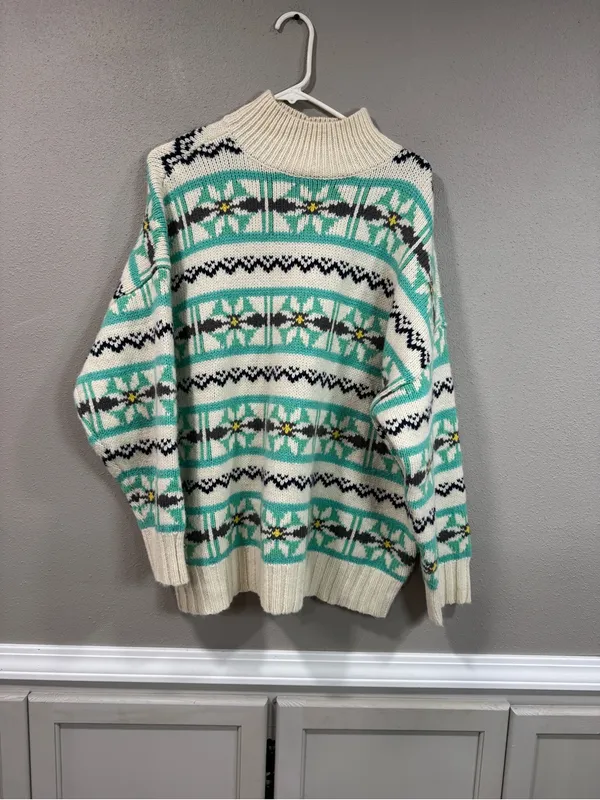 American Eagle Fair Isle Mint Green Sweater - Image 3