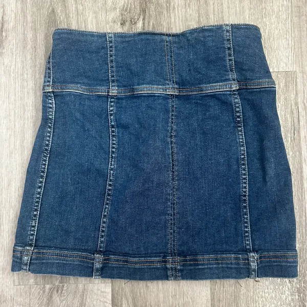 Free People Denim Lace Up Country Western Mini Skirt Fitted Size 6 - Image 2