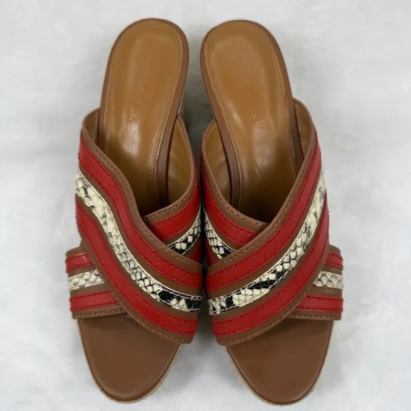 Coach Red Snakeskin‎ Striped Espadrille Wedge Platform Sandals Slides 8.5 READ - Image 2