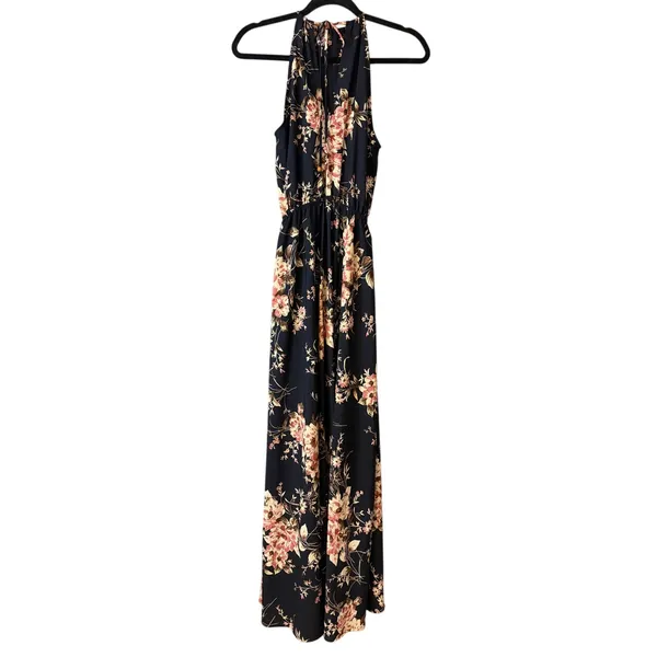 Lulus Feel the Music Midnight Blue Floral Print Halter Maxi Dress NWOT S - Image 6