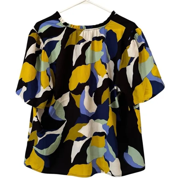 Nine West Women‎ Sz XL V Neck Short Sleeve Blouse Lightweight Polyester Colorful - Image 2