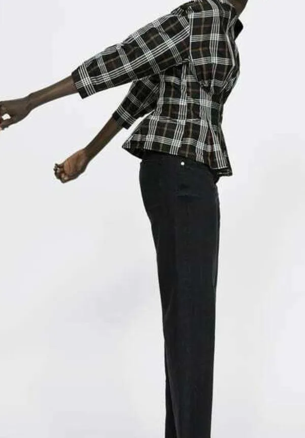 Zara Plaid Peplim V-Neck Blouse Top 3/4 Sleeves - Image 6