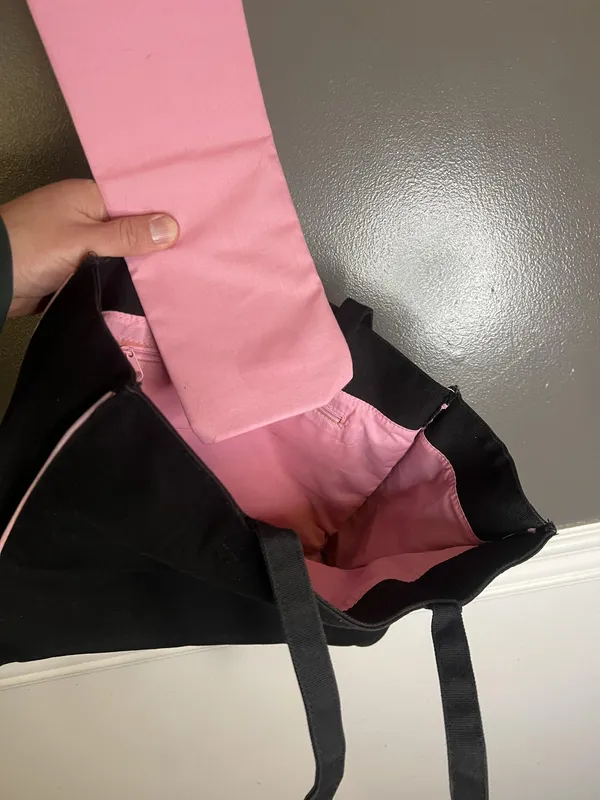 Pink Ribbon Awareness Tote Bag Womens Medium Black Canvas Shoulder Lined - Image 10
