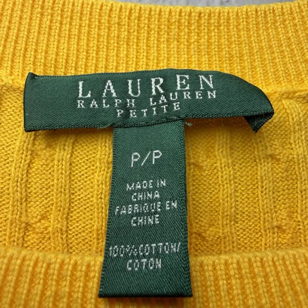 Lauren Ralph Lauren Petite P/P Yellow Cable Knit Cotton Sweater Gold Buttons - Image 6