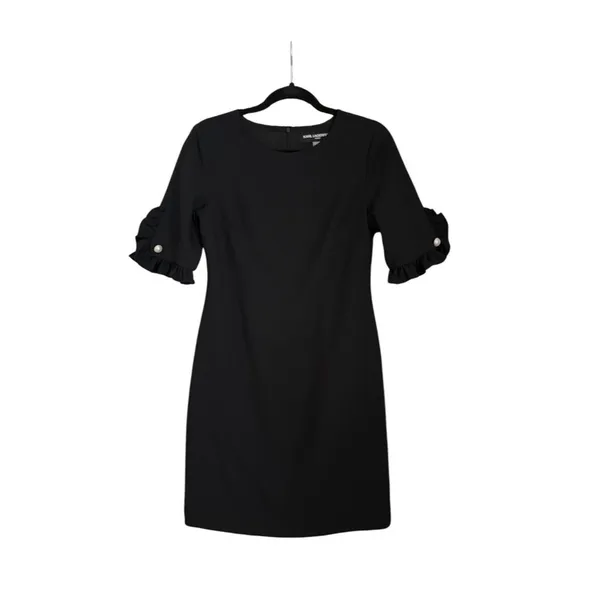 Karl Lagerfeld Paris Black Sheath Dress Pearl Sleeve Size 4 - Image 3