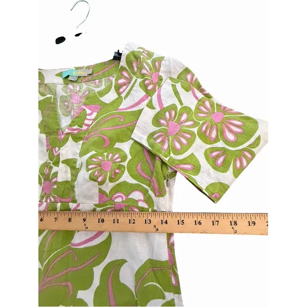 Boden Tunic Dress Sz 4 Floral 100% Linen 3/4 Sleeve Womens Tropical #JJJ15-2 - Image 4